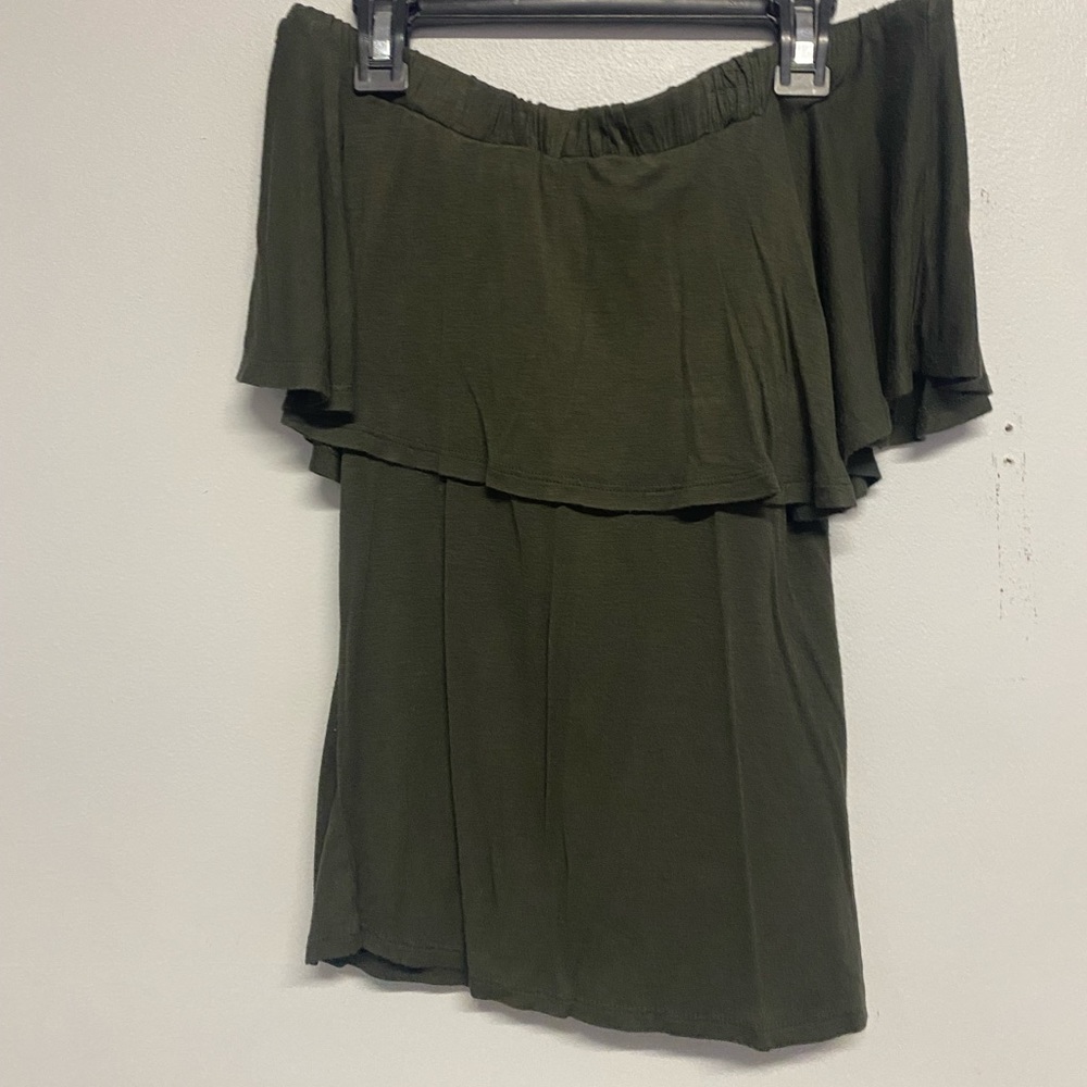 Olive green off the sholder shirt